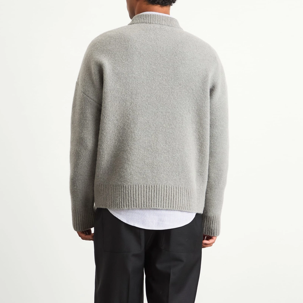 AMI Paris Men's Alpaca Knit ADC Crew Neck Jumper Gris/Ecru